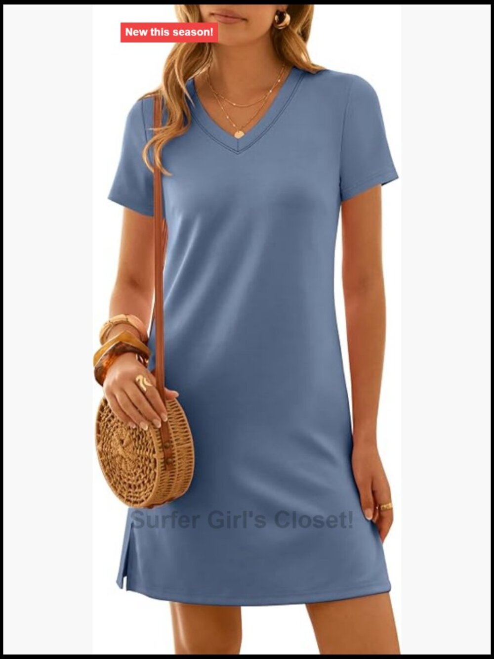Womens Wrinkle Free Summer Casual Short Sleeve Mini Dress V-Neck Shift